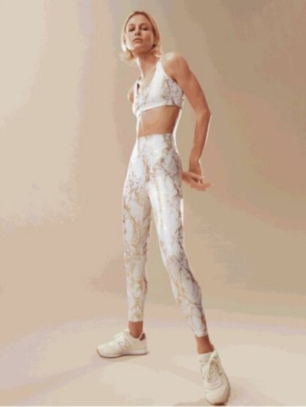 CARBON38 Snakeskin print gold foil workout set leggins & bra Medium - Picture 2 of 6